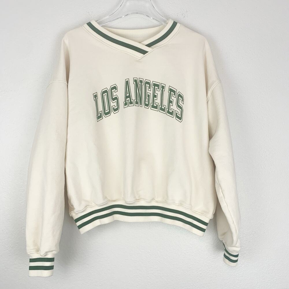 Beige Botany‎ Sweatshirt Womens M/L Los Angeles Boxy Cream Varsity Medium Large